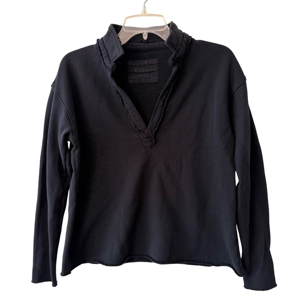 NWOT $258 FRANK & EILEEN Black Triple Fleece Patrick Henley Pullover SMALL